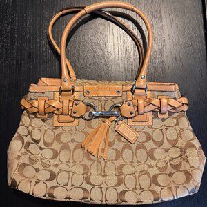 Coach Signature Hampton Braided Leather Logo Canvas Bag